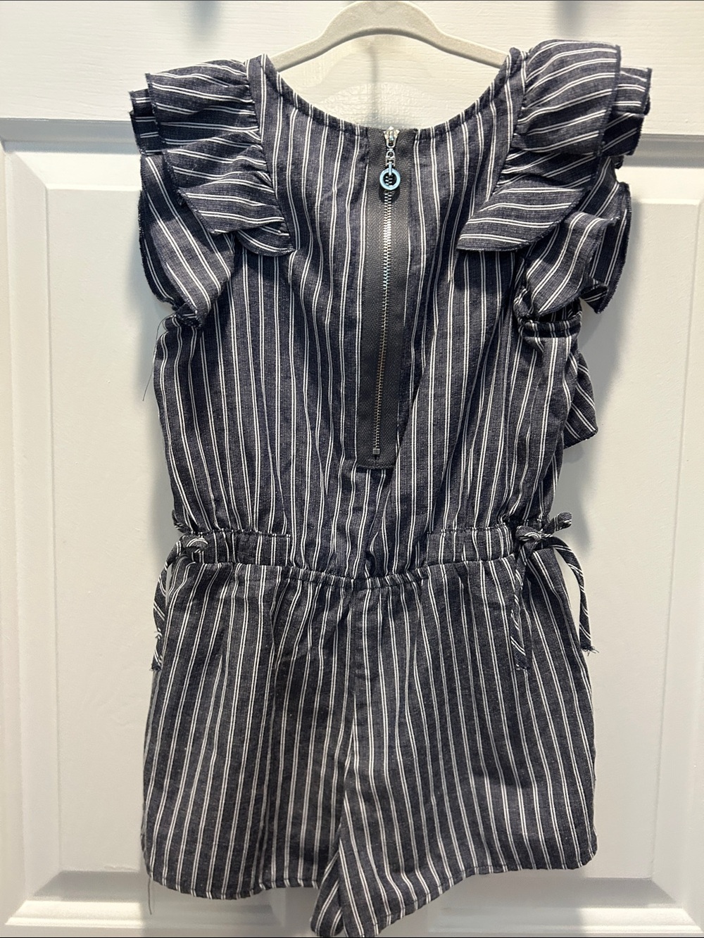 Truly Me Black and White Striped Ruffle Romper - Picture 5 of 6